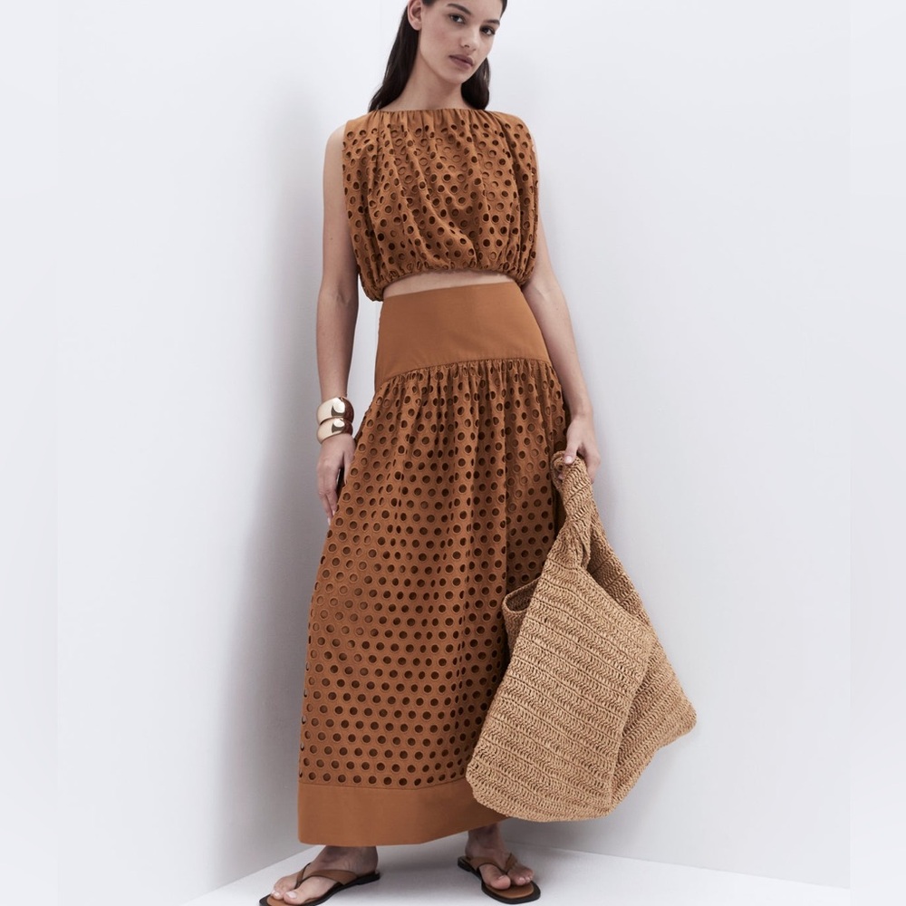 Unison Cutwork Gathered Maxi in burnt sienna